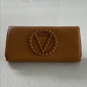 Valentino Brown Pebbled Leather Stud-Embellished Continental Wallet